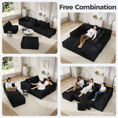 137" U-Shaped Sectional Sofa with Chaise, Modular Cloud Sectional Couch with Deep Seat for Living Room, Modern Boneless Couch with Back Cushion, Pillow, Ottoman, No Assembly Required, Corduroy Fabric