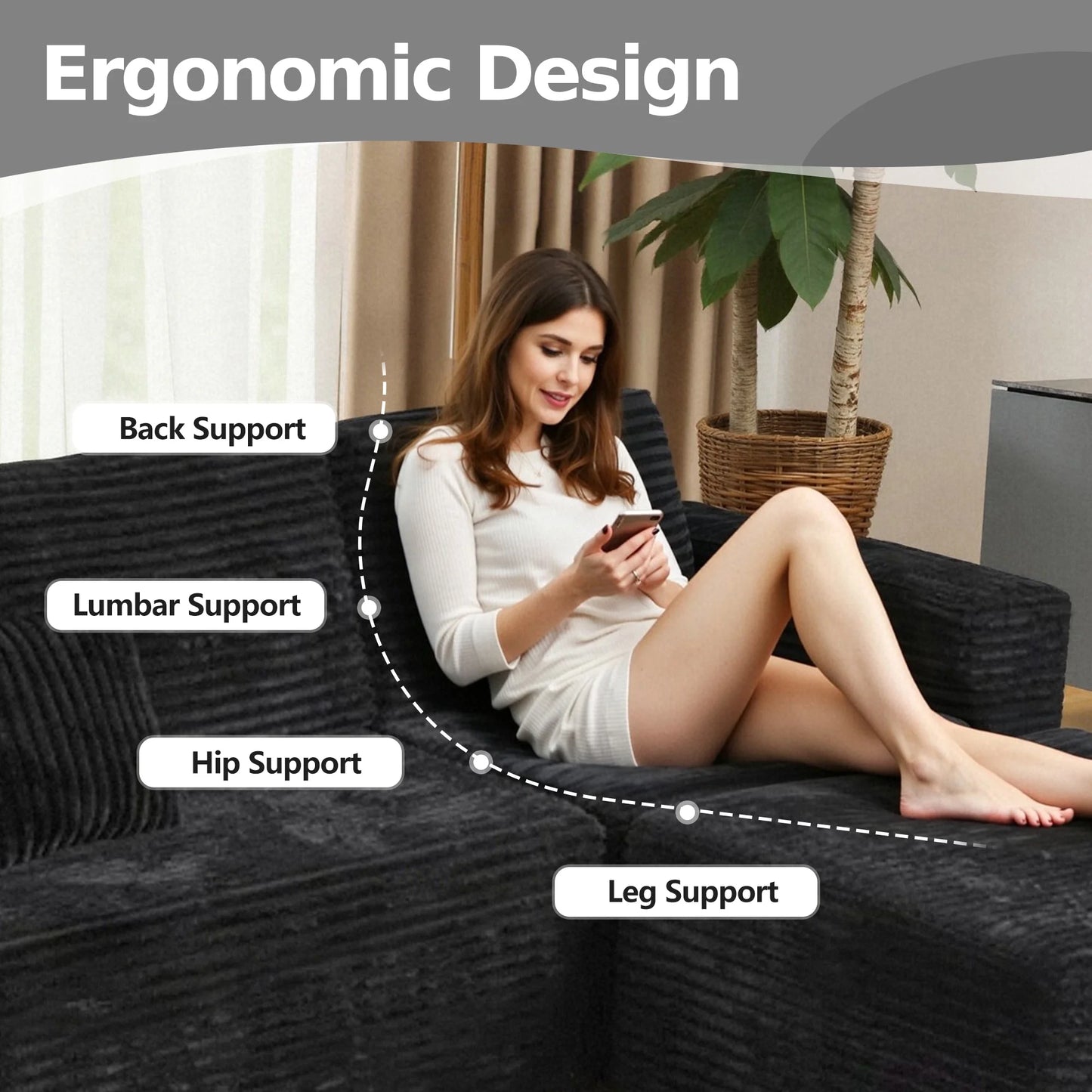 108" Modular Sectional Sofa, Cloud Boneless Couch with Deep Seats and Chaise, Modern Upholstered L-Shape Couch for Living Room or Bedroom, No Assembly Required