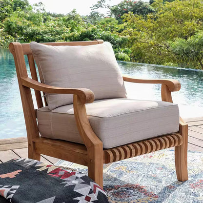 Mosko Premium Indonesia Teak Wood Outdoor Lounge Chair with Beige Cushion