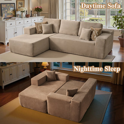 106" Cloud Sofa Couch No Assembly Boneless Deep Seat Sofa for Living Room, Camel(Corduroy)