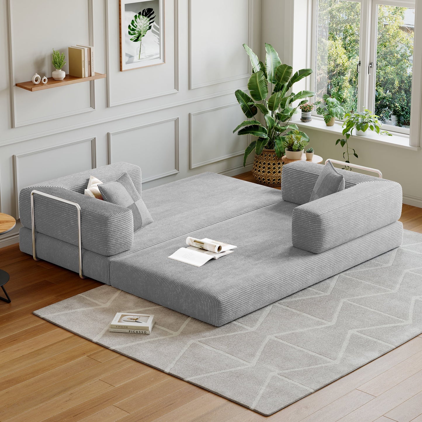 Convertible Sleeper Sofa Bed,Compressed Floor Boneless Couch,Modular Modern Corduroy Sofa for Living Room Bedroom,Easy Assembly(Grey)78.8''