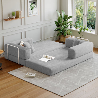 Convertible Sleeper Sofa Bed,Compressed Floor Boneless Couch,Modular Modern Corduroy Sofa for Living Room Bedroom,Easy Assembly(Grey)78.8''