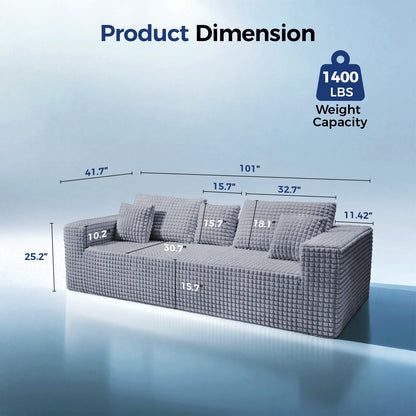 101" Couch for Living Room Furniture Diamond Boneless Sofa with 31-Inch Extra Deep Seat, No Assembly, Gray