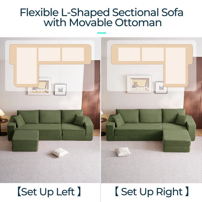 110" 4-In-1 Convertible Sectional Cloud Couch for Living Room, Modular Sleeper Sofa Bed with 2 Pillows, No Assembly Required, Green