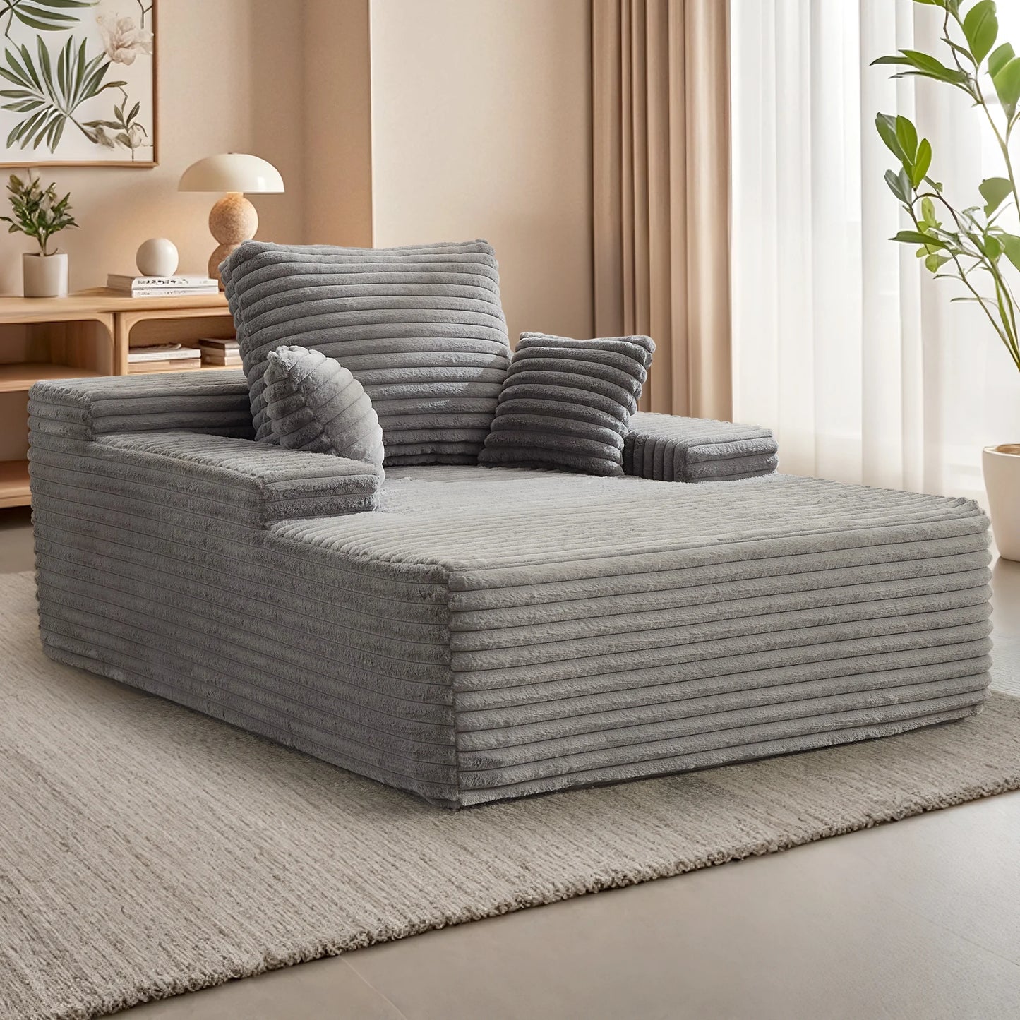68.5" Boneless Chaise Lounge Chair Indoor, Upholstered Sofa Bed Corduroy Couches for Living Room, No Assembly Required, Grey