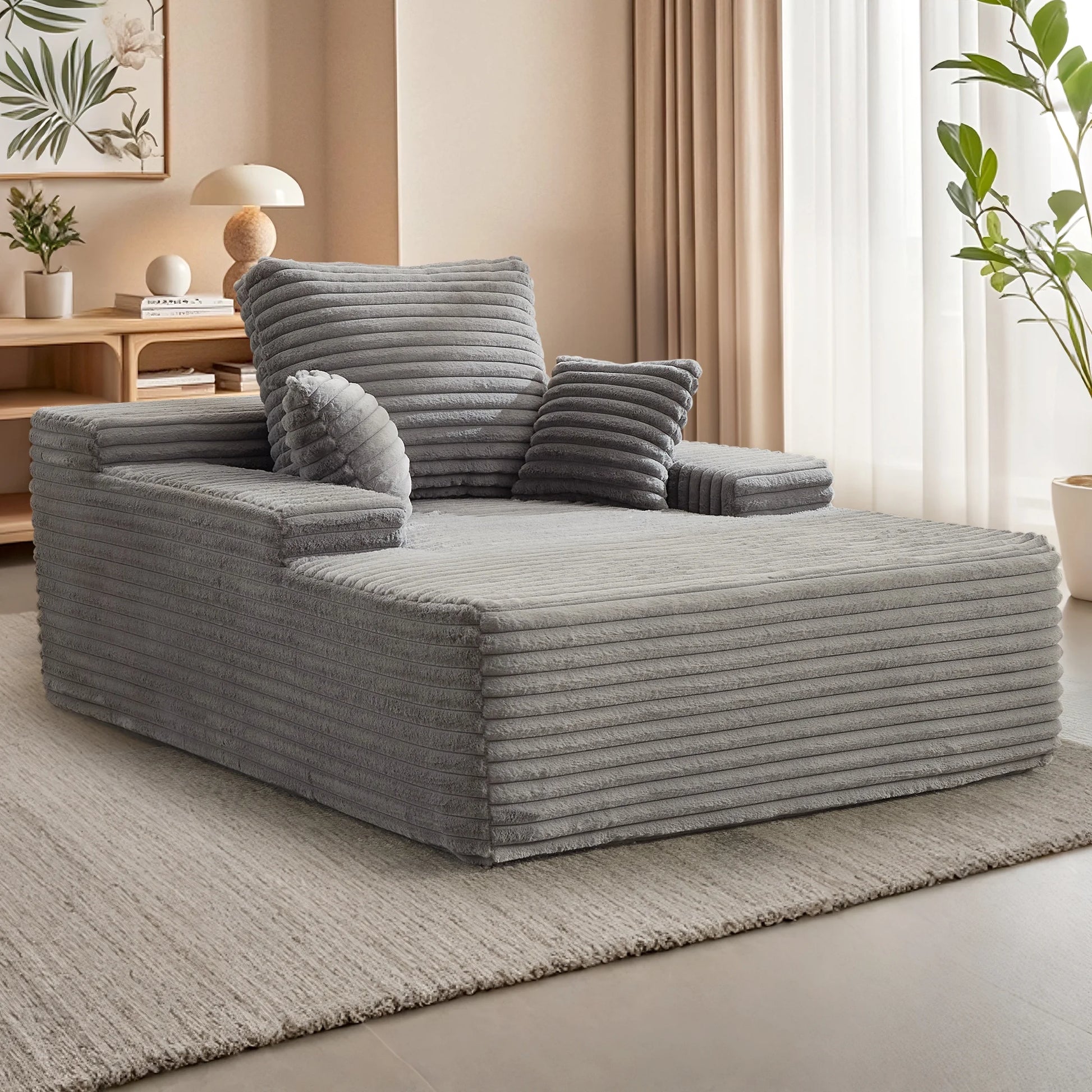 68.5" Boneless Chaise Lounge Chair Indoor, Upholstered Sofa Bed Corduroy Couches for Living Room, No Assembly Required, Grey