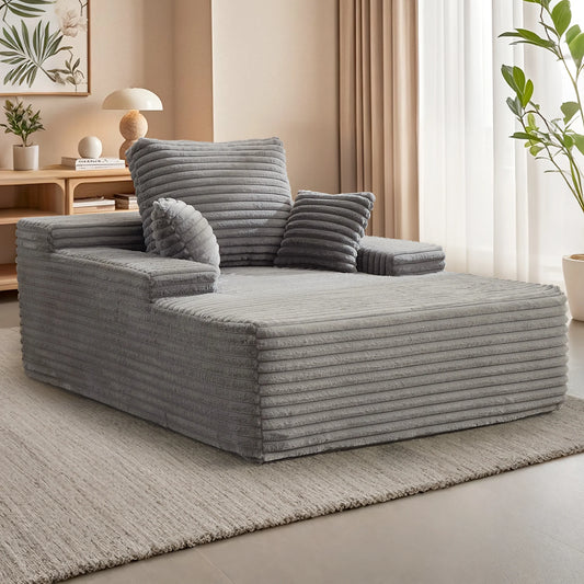 68.5" Boneless Chaise Lounge Chair Indoor, Upholstered Sofa Bed Corduroy Couches for Living Room, No Assembly Required, Grey