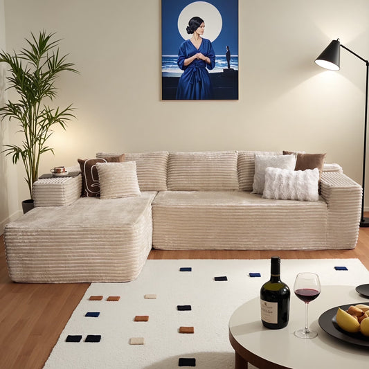 106" Cloud Sofa Couch No Assembly Boneless Deep Seat Sofa for Living Room, Beige(Plush Corduroy)