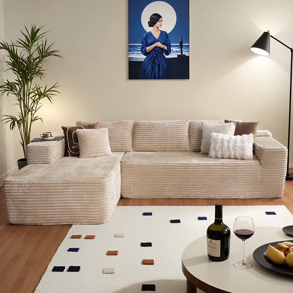 106" Cloud Sofa Couch No Assembly Boneless Deep Seat Sofa for Living Room, Beige(Plush Corduroy)