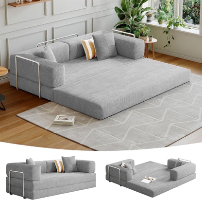 Convertible Sleeper Sofa Bed,Compressed Floor Boneless Couch,Modular Modern Corduroy Sofa for Living Room Bedroom,Easy Assembly(Grey)78.8''