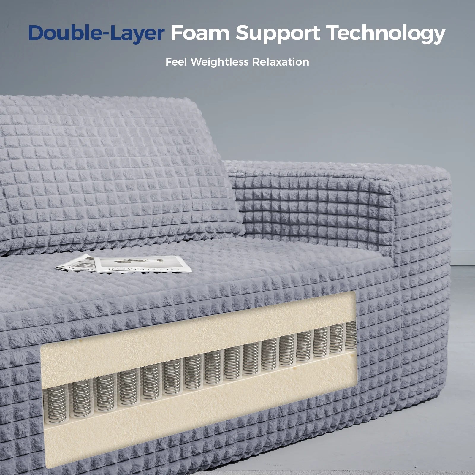 101" Couch for Living Room Furniture Diamond Boneless Sofa with 31-Inch Extra Deep Seat, No Assembly, Gray
