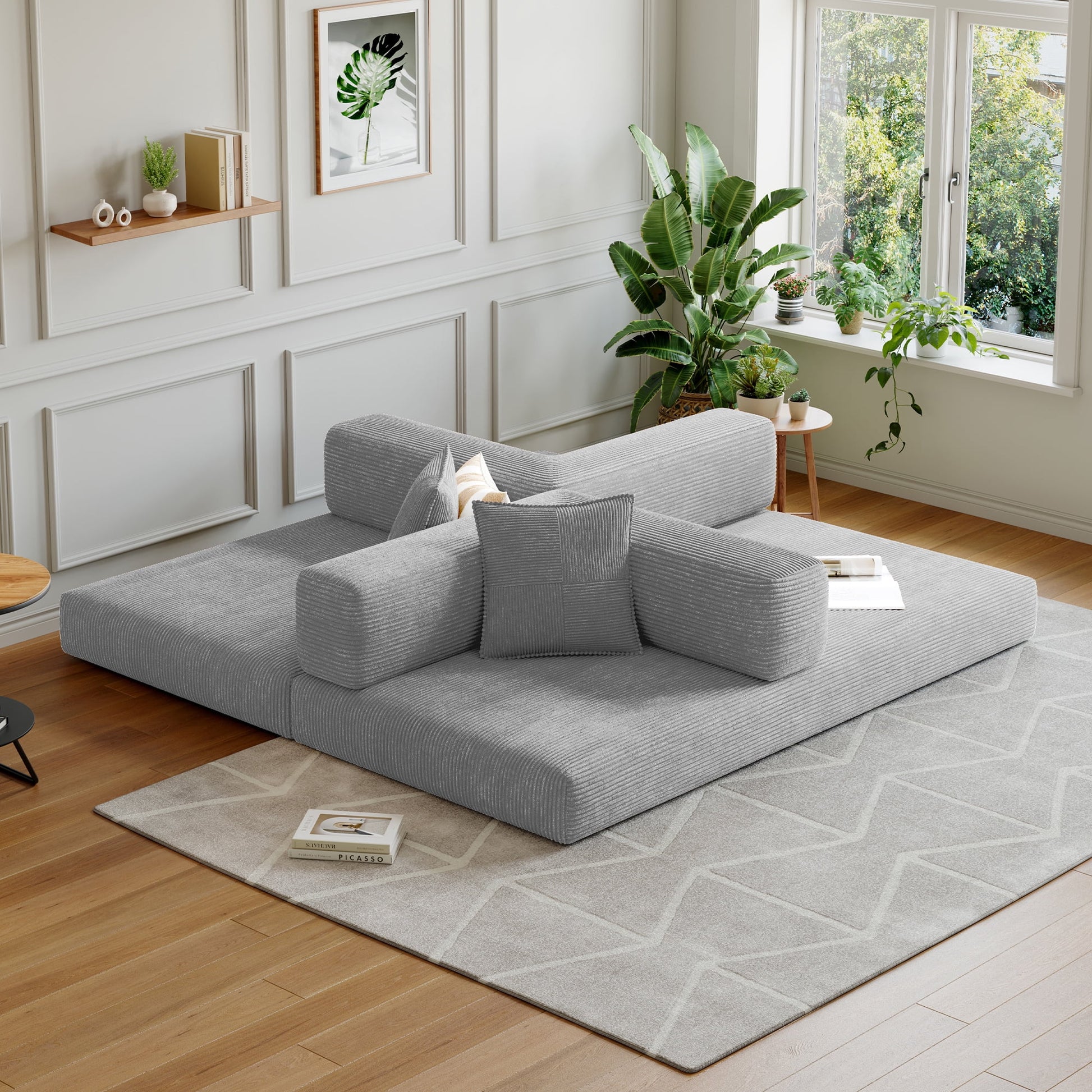 Convertible Sleeper Sofa Bed,Compressed Floor Boneless Couch,Modular Modern Corduroy Sofa for Living Room Bedroom,Easy Assembly(Grey)78.8''