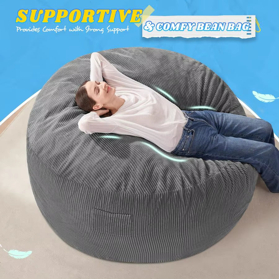 3FT Bean Bag Chair,Giant Bean Bag Chairs for Adults,Big Bean Bags with Memory Foam Filled, Large Beanbag Chairs with Soft Cordu