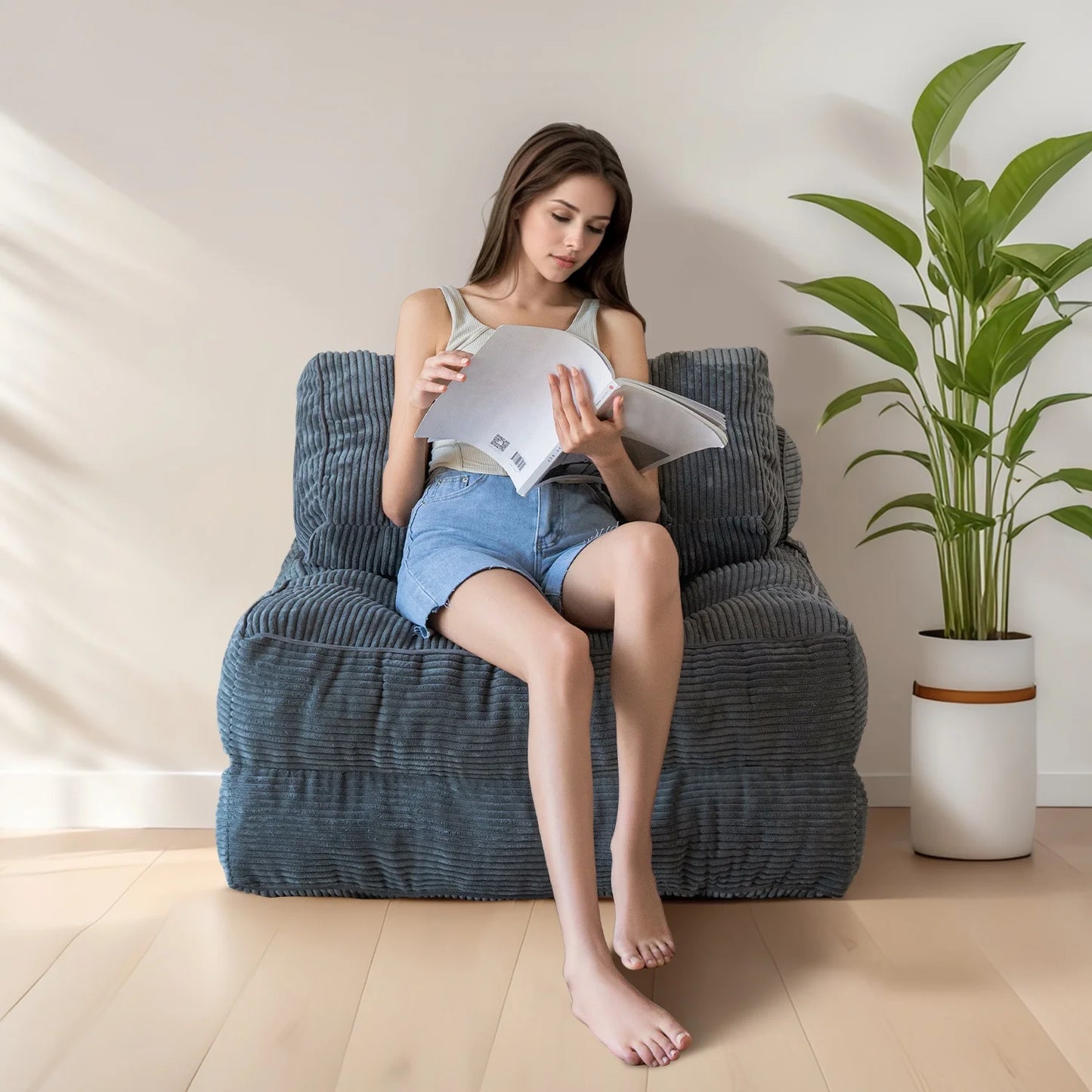 Folding Sofa Bed,Convertible Floor Couch for Adult with Pillow with High Density Foam Filling,Comfort Floor Sofa Portable Sleeper Chair for Bedroom Living Room,Dark Gray,Single