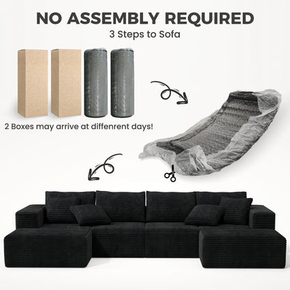 137" U-Shaped Sectional Sofa with Chaise, Modular Cloud Sectional Couch with Deep Seat for Living Room, Modern Boneless Couch with Back Cushion, Pillow, Ottoman, No Assembly Required, Corduroy Fabric
