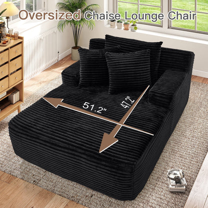 Oversized Chaise Lounge Chair Indoor, No Assembly Required, Plush Corduroy Cloud Floor Sofa Bed for Living Room, Black