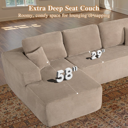 106" Cloud Sofa Couch No Assembly Boneless Deep Seat Sofa for Living Room, Camel(Corduroy)