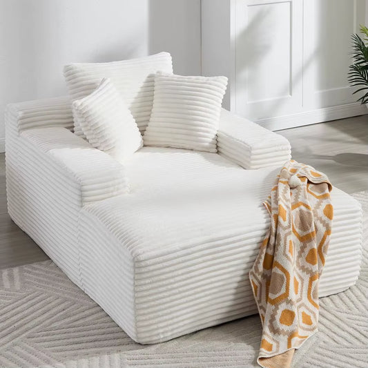 Oversized Chaise Lounge Chair, Modern Corduroy Cloud Couch with 3 Pillows, Deep Seat Boneless Sofa for Living Room, Reading Nap