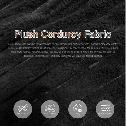 Oversized Chaise Lounge Chair Indoor, No Assembly Required, Plush Corduroy Cloud Floor Sofa Bed for Living Room, Black
