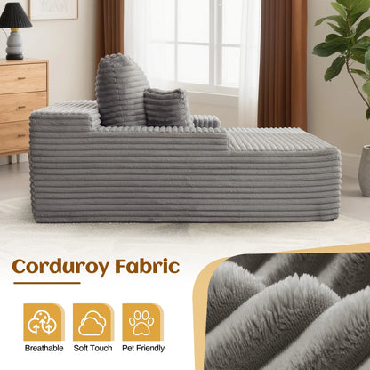 68.5" Boneless Chaise Lounge Chair Indoor, Upholstered Sofa Bed Corduroy Couches for Living Room, No Assembly Required, Grey
