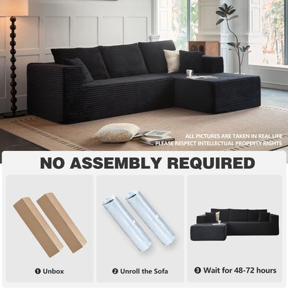 108" Modular Sectional Sofa, Cloud Boneless Couch with Deep Seats and Chaise, Modern Upholstered L-Shape Couch for Living Room or Bedroom, No Assembly Required
