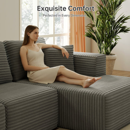 9X5 Feet Boneless Sectional Couch, L-Shaped Cloud Sofa, 3 Seat Modular Memory Foam Couch for Medium Room (Grey, Right Facing Chaise)