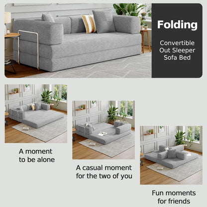 Convertible Sleeper Sofa Bed,Compressed Floor Boneless Couch,Modular Modern Corduroy Sofa for Living Room Bedroom,Easy Assembly(Grey)78.8''
