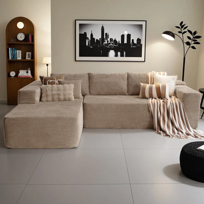106" Cloud Sofa Couch No Assembly Boneless Deep Seat Sofa for Living Room, Camel(Corduroy)