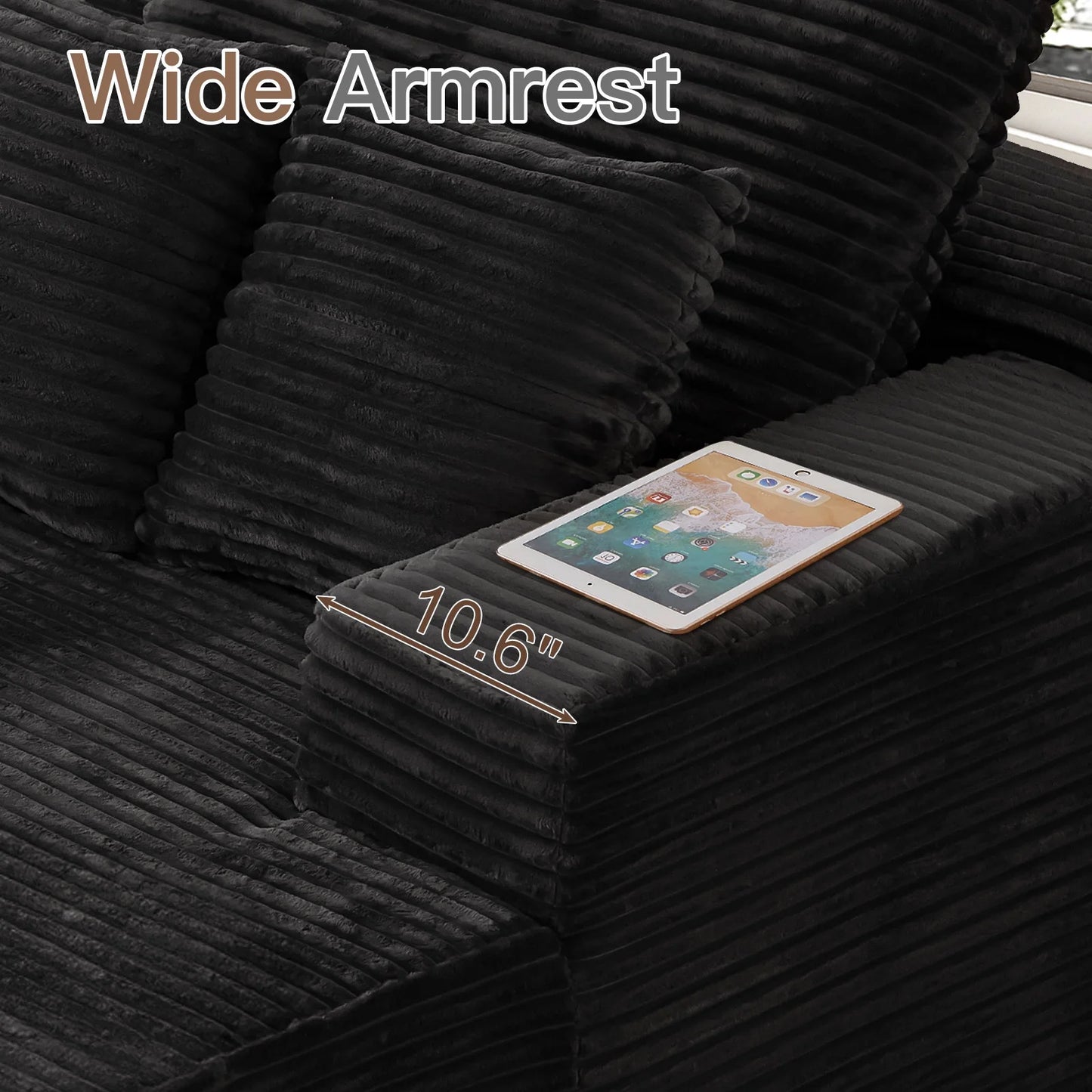 Oversized Chaise Lounge Chair Indoor, No Assembly Required, Plush Corduroy Cloud Floor Sofa Bed for Living Room, Black