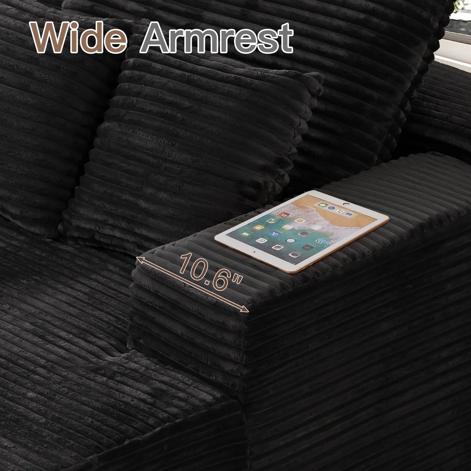 Oversized Chaise Lounge Chair Indoor, No Assembly Required, Plush Corduroy Cloud Floor Sofa Bed for Living Room, Black