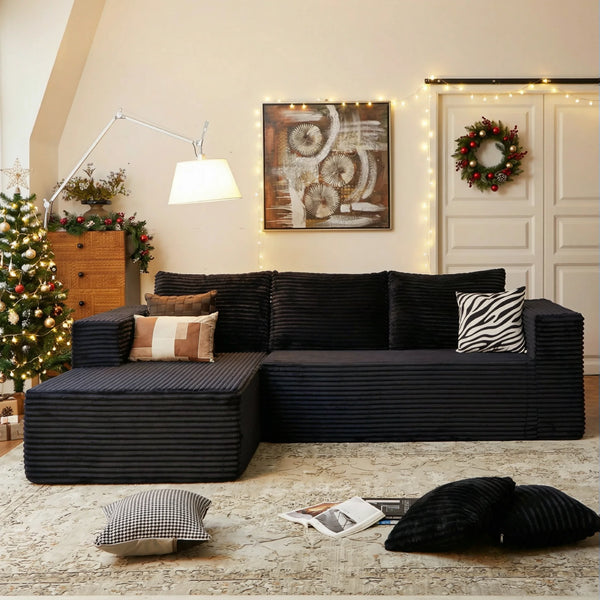 108" Modular Sectional Sofa, Cloud Boneless Couch with Deep Seats and Chaise, Modern Upholstered L-Shape Couch for Living Room or Bedroom, No Assembly Required