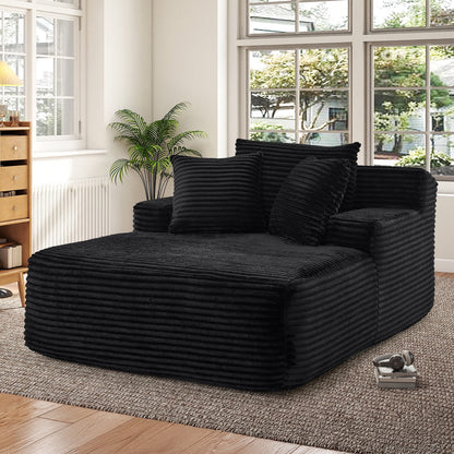 Oversized Chaise Lounge Chair Indoor, No Assembly Required, Plush Corduroy Cloud Floor Sofa Bed for Living Room, Black