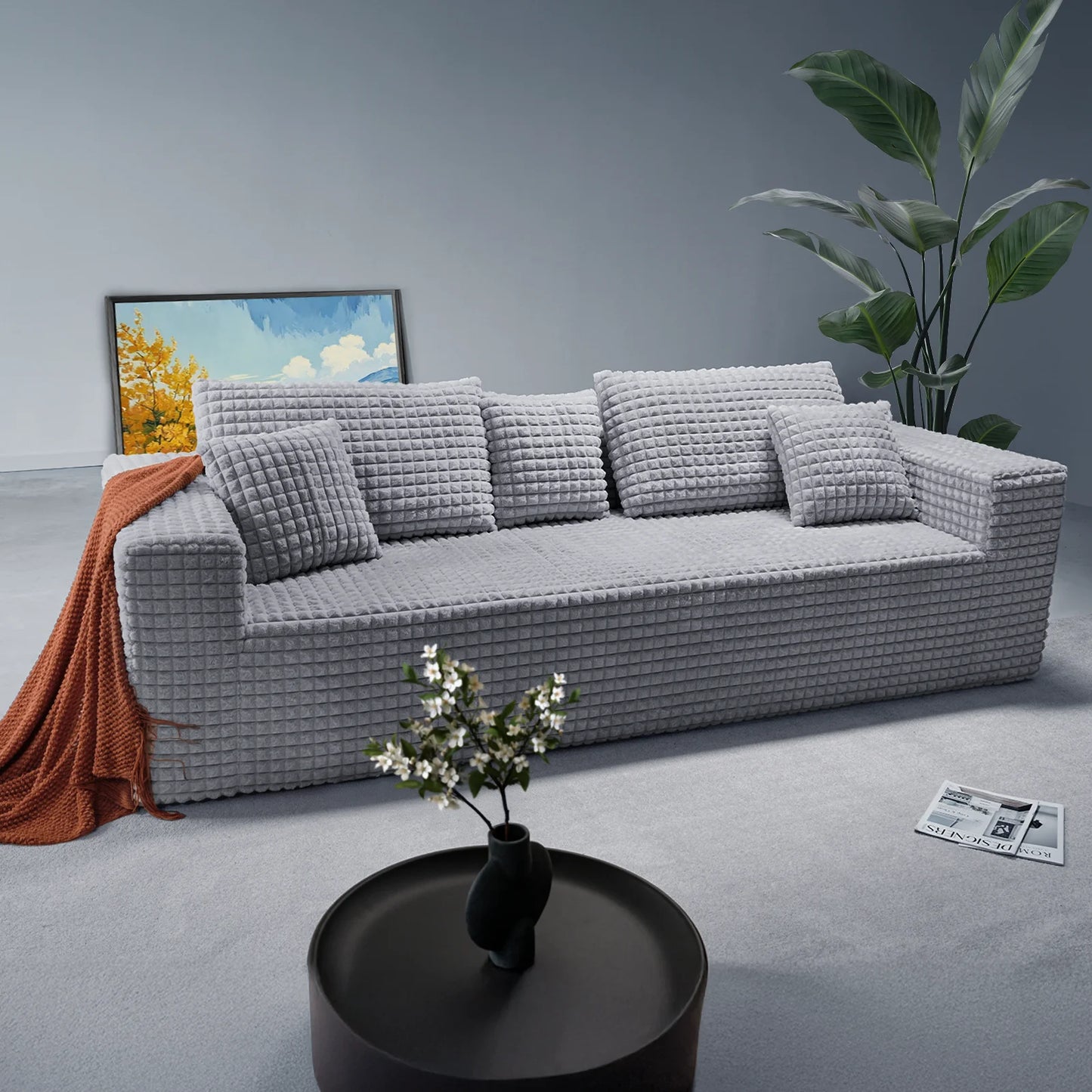 101" Couch for Living Room Furniture Diamond Boneless Sofa with 31-Inch Extra Deep Seat, No Assembly, Gray