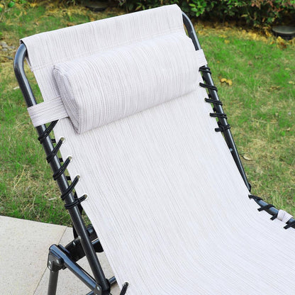 2-Piece Metal Outdoor Lounge Chairs Chaise Lounges with Face Hole, Pillow and Pocket in Beige