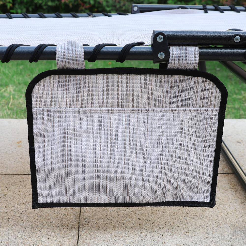 2-Piece Metal Outdoor Lounge Chairs Chaise Lounges with Face Hole, Pillow and Pocket in Beige