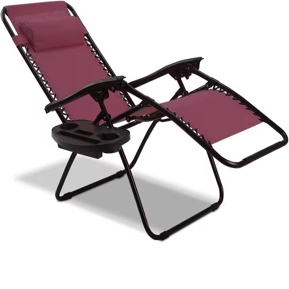Versatile Black Flexible Aluminum Outdoor Lounge Chair in Wine (Set of 1)
