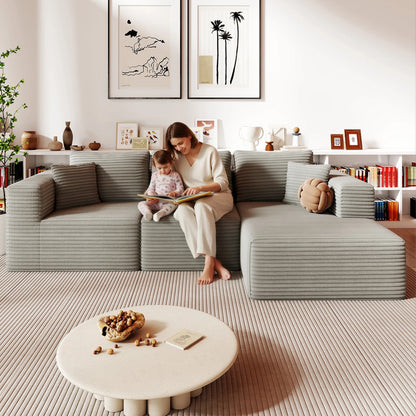 9X5 Feet Boneless Sectional Couch, L-Shaped Cloud Sofa, 3 Seat Modular Memory Foam Couch for Medium Room (Grey, Right Facing Chaise)