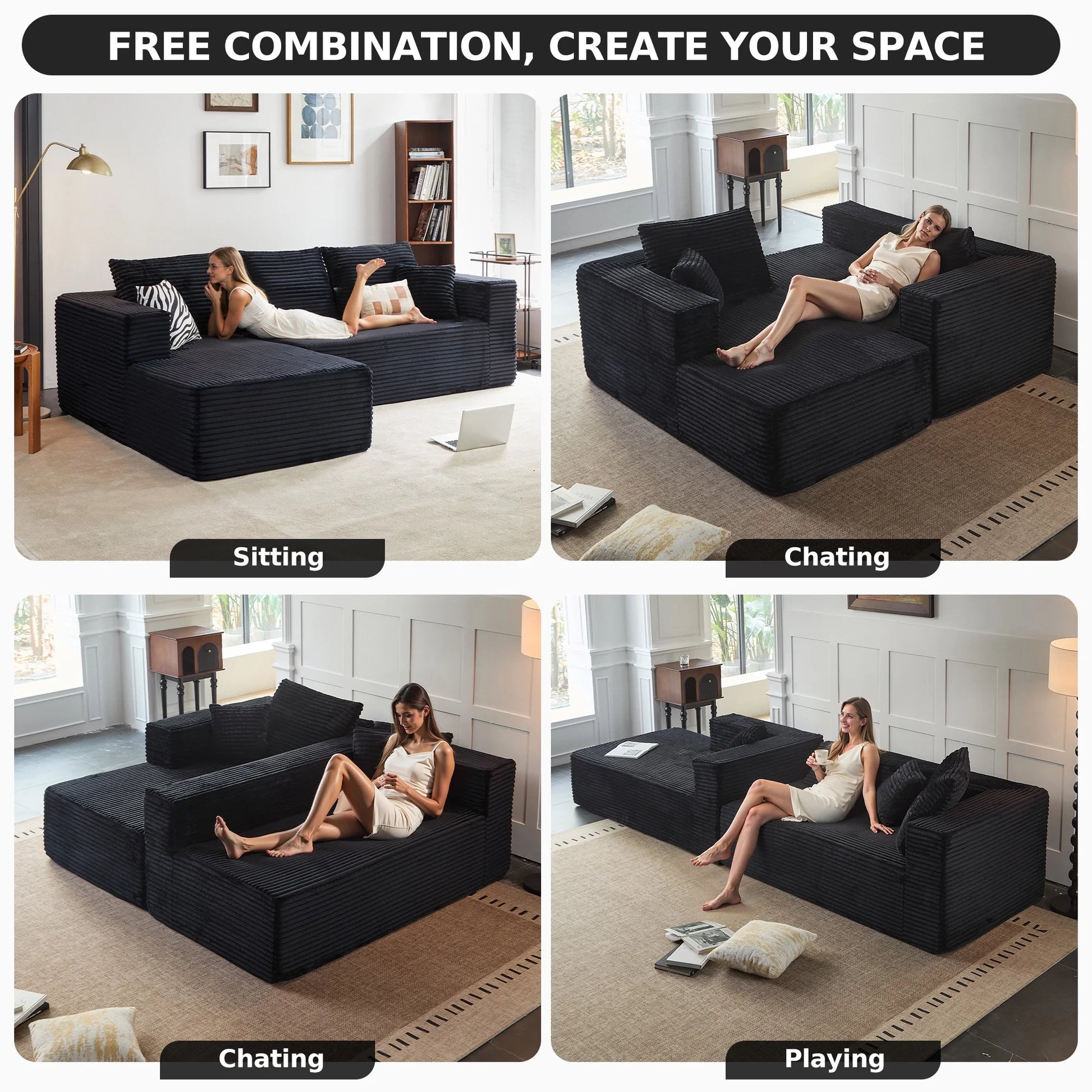 108" Modular Sectional Sofa, Cloud Boneless Couch with Deep Seats and Chaise, Modern Upholstered L-Shape Couch for Living Room or Bedroom, No Assembly Required