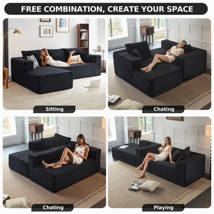108" Modular Sectional Sofa, Cloud Boneless Couch with Deep Seats and Chaise, Modern Upholstered L-Shape Couch for Living Room or Bedroom, No Assembly Required