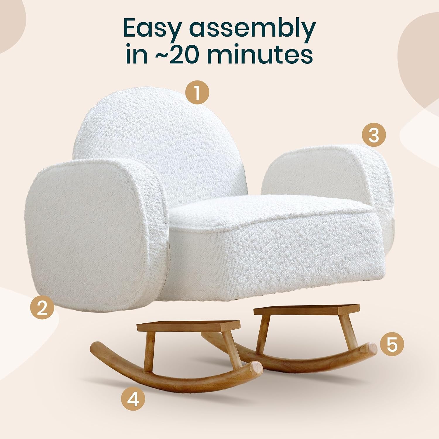 Micah Mini Me Kids Rocking Chair - Co-Ordinated Bouclé Rocking Chair for Toddler, Rounded Backrest & Rubberwood Rocking Bars, Toddler Rocker for Kids from 3 to 6 Years (Fresh Cream)