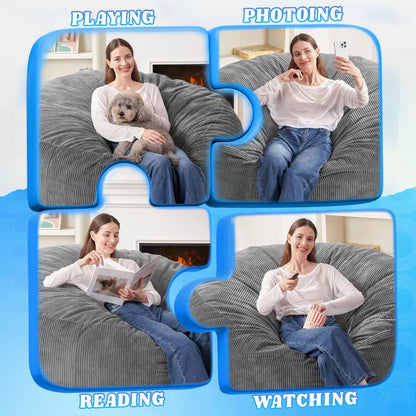 3FT Bean Bag Chair,Giant Bean Bag Chairs for Adults,Big Bean Bags with Memory Foam Filled, Large Beanbag Chairs with Soft Cordu