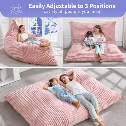 3 in 1 Bean Bag Chair Giant Bean Bag Chairs Convertible Bean Bag Floor Cushion with Machine Washable Cover, Beanbag Chairs For