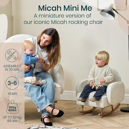 Micah Mini Me Kids Rocking Chair - Co-Ordinated Bouclé Rocking Chair for Toddler, Rounded Backrest & Rubberwood Rocking Bars, Toddler Rocker for Kids from 3 to 6 Years (Fresh Cream)