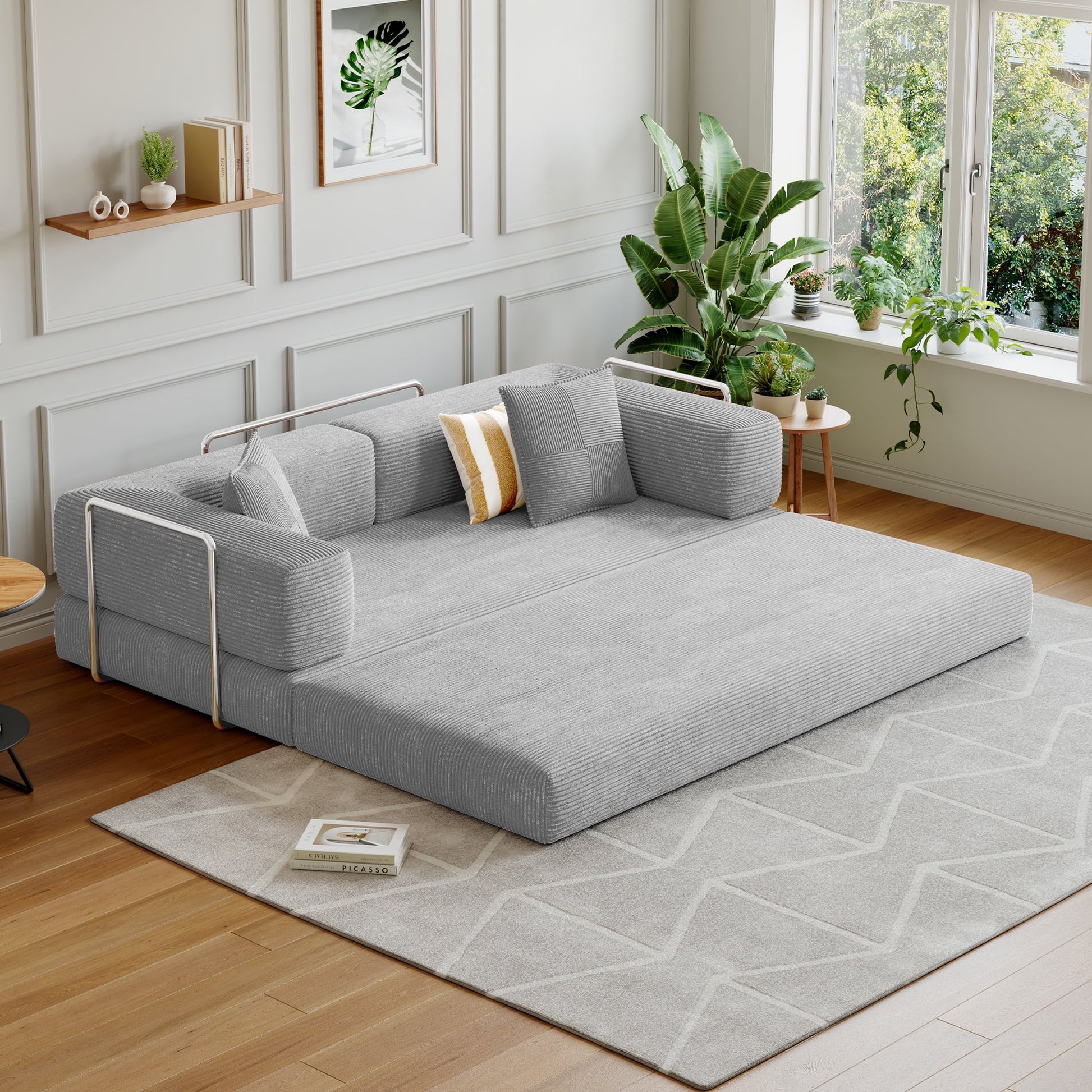Convertible Sleeper Sofa Bed,Compressed Floor Boneless Couch,Modular Modern Corduroy Sofa for Living Room Bedroom,Easy Assembly(Grey)78.8''