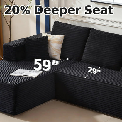 108" Modular Sectional Sofa, Cloud Boneless Couch with Deep Seats and Chaise, Modern Upholstered L-Shape Couch for Living Room or Bedroom, No Assembly Required