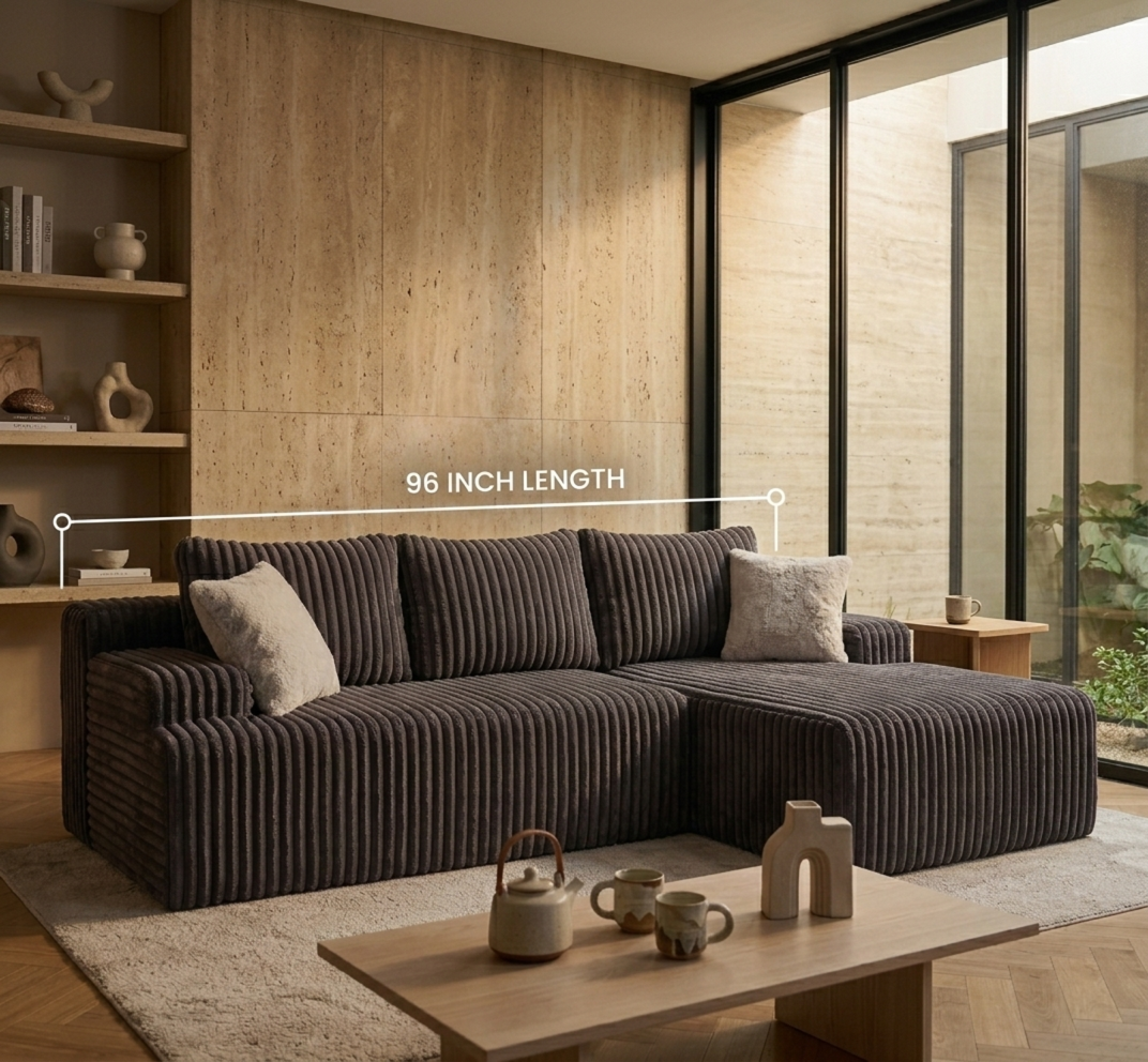 FORMEXA 96" Boneless Cloud Modular Sectional Sofa – L-Shape Memory Foam Oversize Chaise